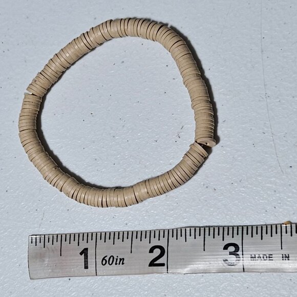 Handmade Boho Beige Heishi Disc Bead Stretch Bracelet Beach Core Fashion Jewelry - Picture 3 of 3